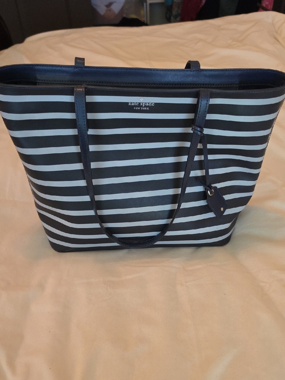 kate spade navy and white striped tote